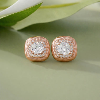 Square Diamond Rose Gold Stud Earrings