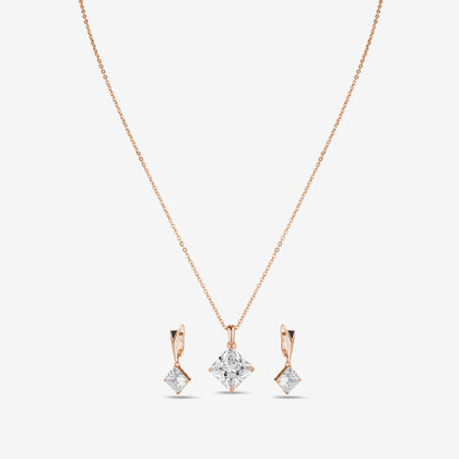 Square Drop 925 Sterling Silver Rose Gold Pendant Set for Women