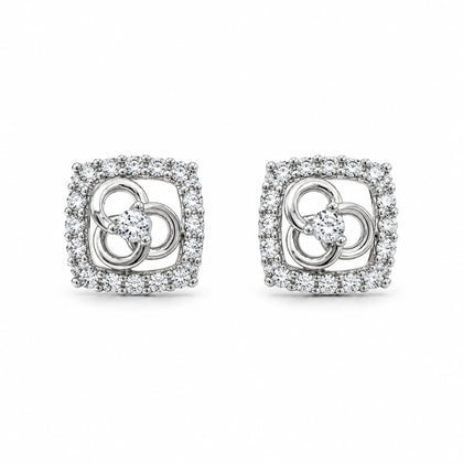 925 Sterling Silver Floral Halo Square Stud Earrings with Cubic Zirconia for Women