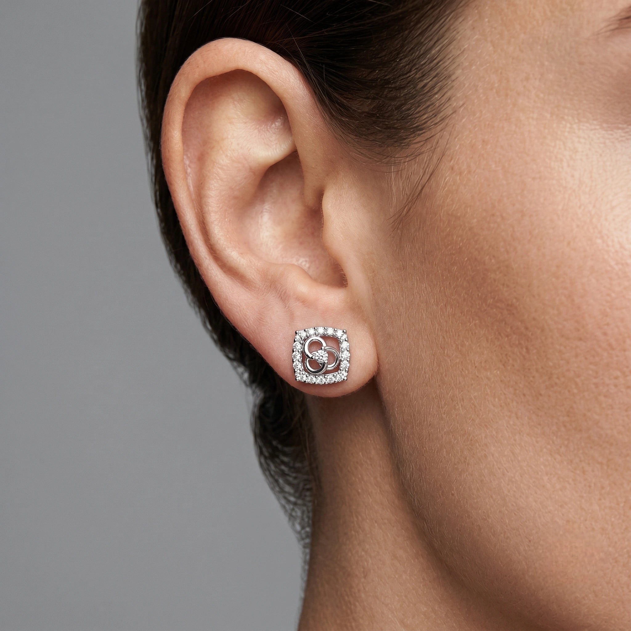 Square Floral Diamond 925 Sterling Silver Stud Earrings for Women