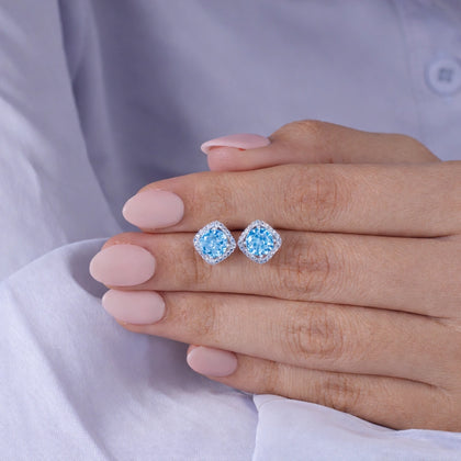 Blue stone 925 silver stud earrings