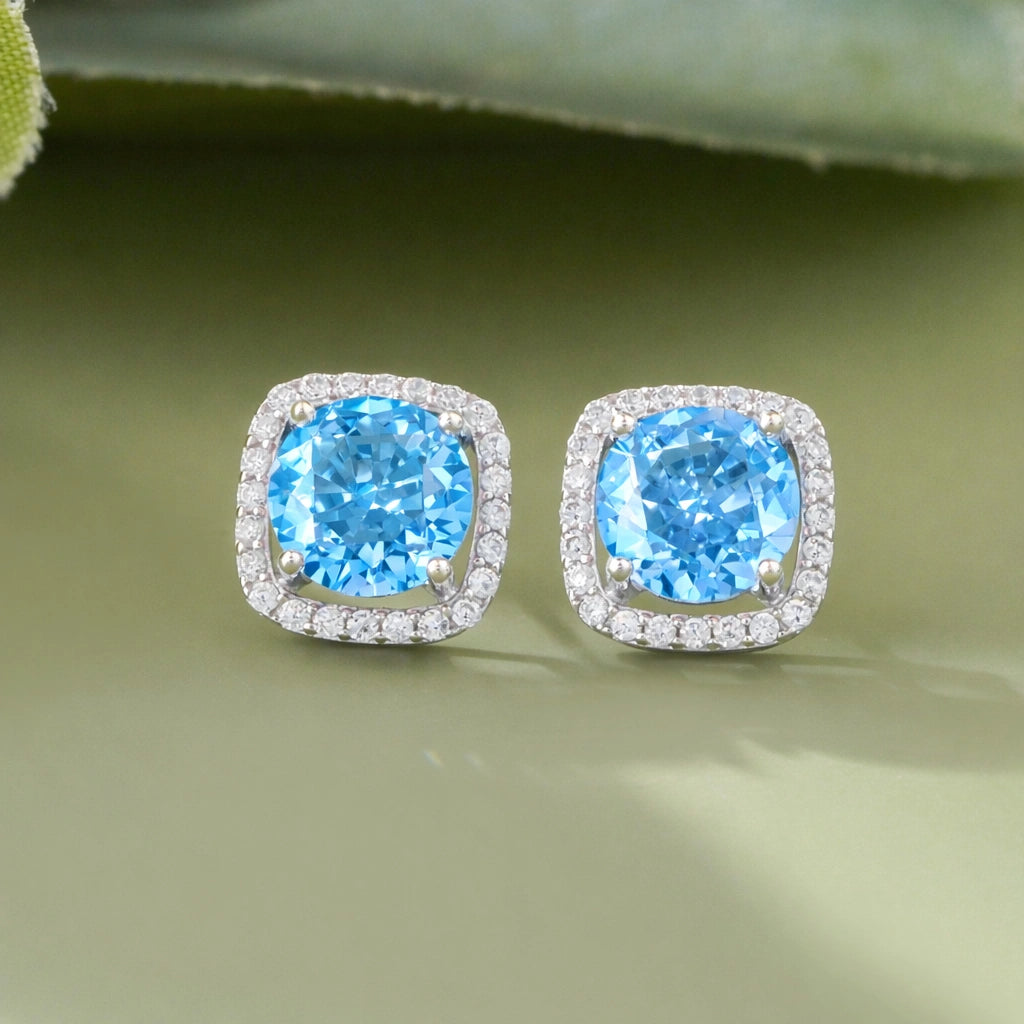 Blue stone 925 silver stud earrings