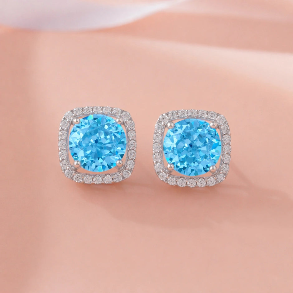 Blue stone 925 silver stud earrings