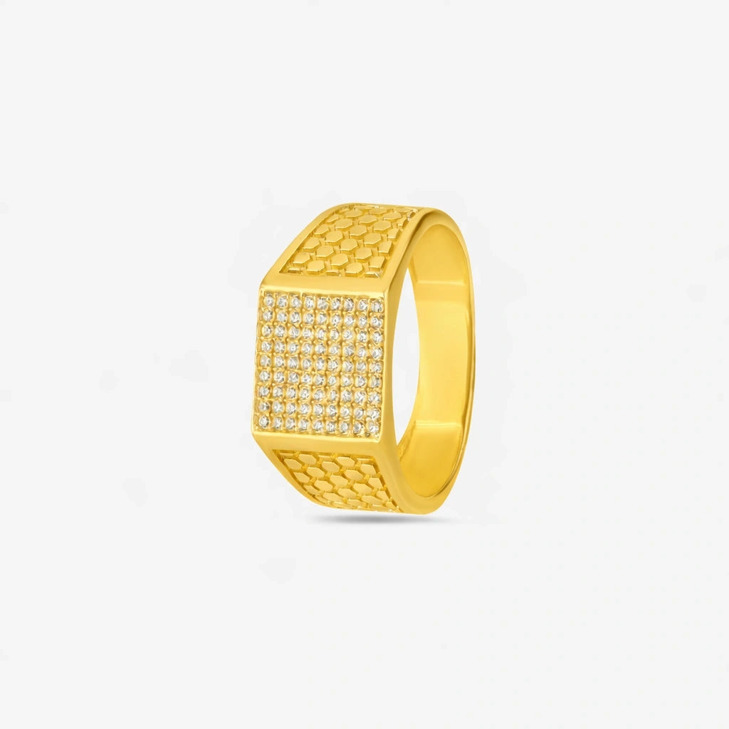 Square CZ Diamond Texture 925 Sterling Silver Gold Ring for Men