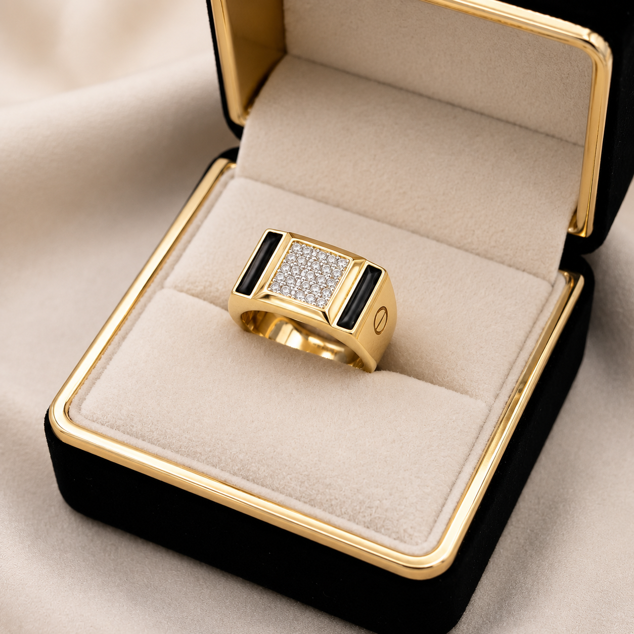 Men's Yellow Gold Finish Square CZ Diamond Ring in 925 Sterling Silver