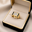 Men's Yellow Gold Finish Square CZ Diamond Ring in 925 Sterling Silver