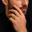 Men's Yellow Gold Finish Square CZ Diamond Ring in 925 Sterling Silver