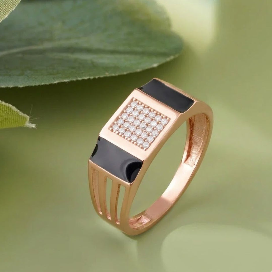 Square Design Modern Diamond 925 Sterling Silver Rose Gold Ring for men