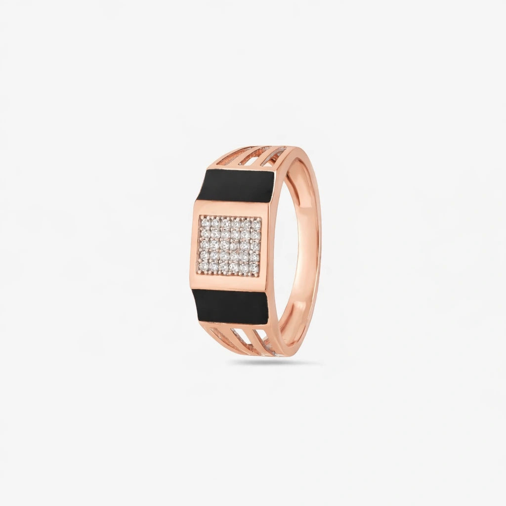 Bold Luxe Black Diamond CZ Rose Gold Plated 925 Sterling Silver Ring for Men