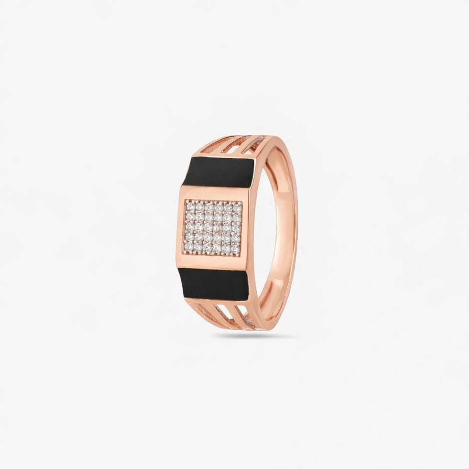 Bold Luxe Black Diamond CZ Rose Gold Plated 925 Sterling Silver Ring for Men
