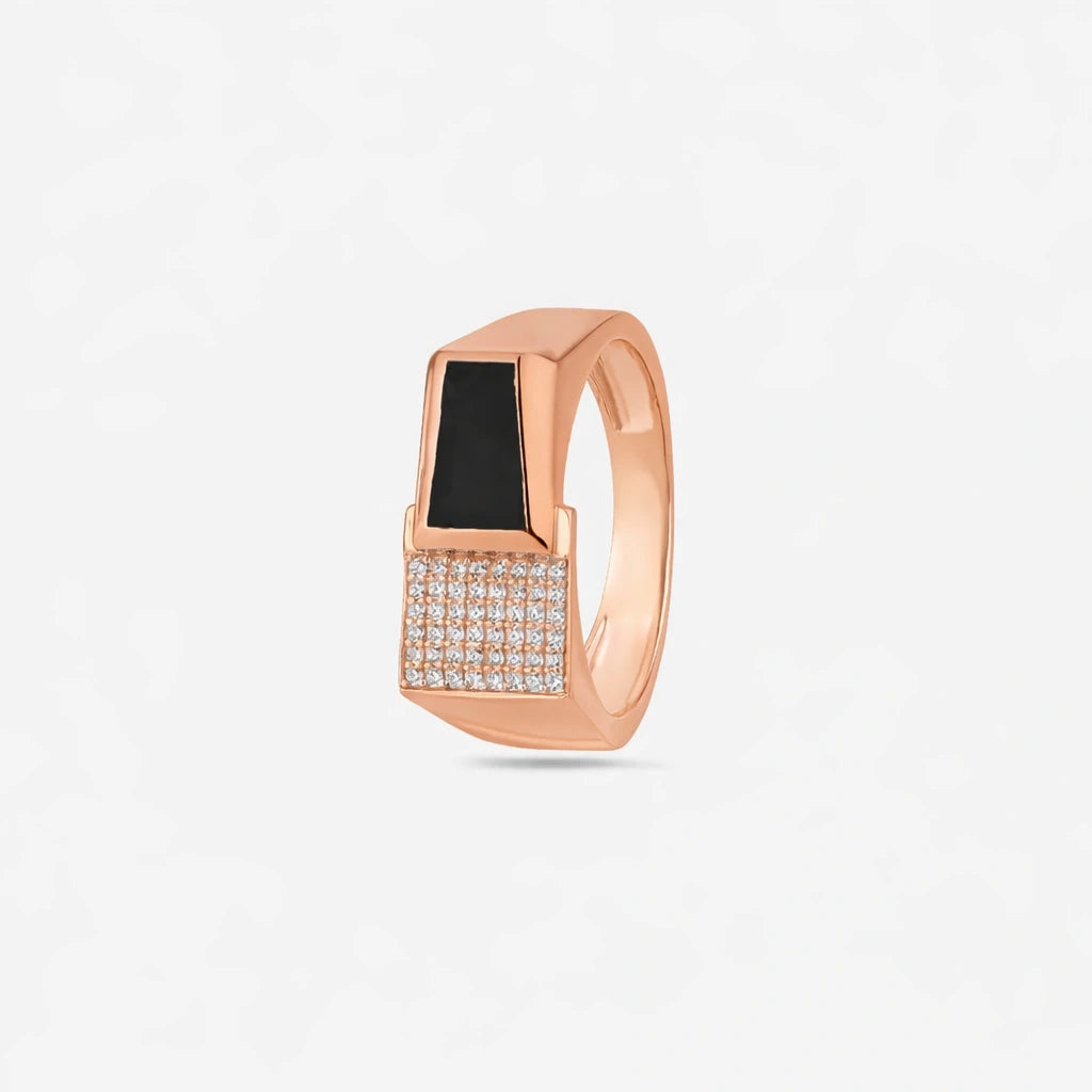 Rose Gold Black Onyx CZ 925 Sterling Silver Ring for Men