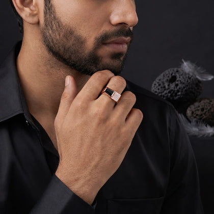 Rose Gold Black Onyx CZ 925 Sterling Silver Ring for Men