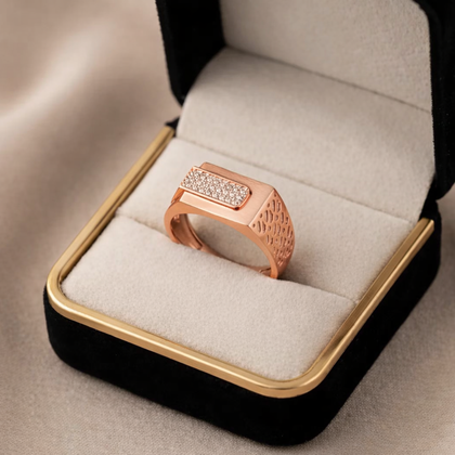 Square Diamond Statement 925 Sterling Silver Rose Gold Ring for Men