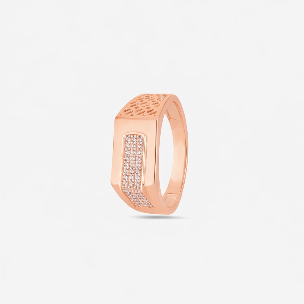 Square Diamond Statement 925 Sterling Silver Rose Gold Ring for Men