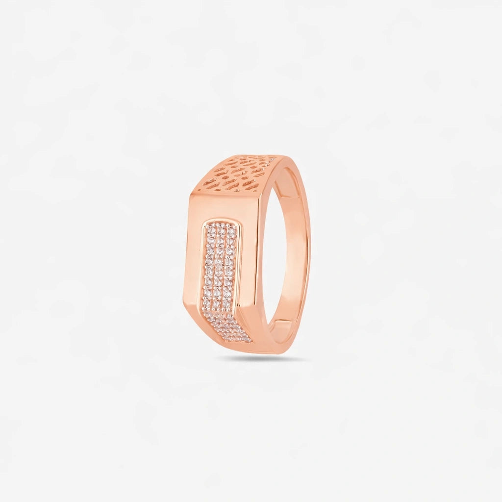 Square Diamond Statement 925 Sterling Silver Rose Gold Ring for Men