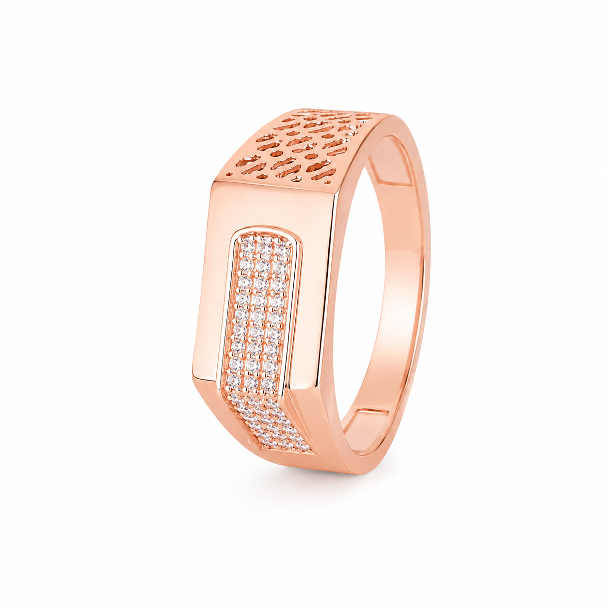Men's Rose Gold Finish Rectangular CZ Diamond Ring in 925 Sterling Silver