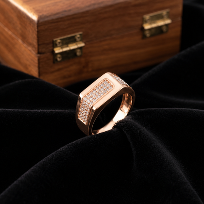 Men's Rose Gold Finish Rectangular CZ Diamond Ring in 925 Sterling Silver