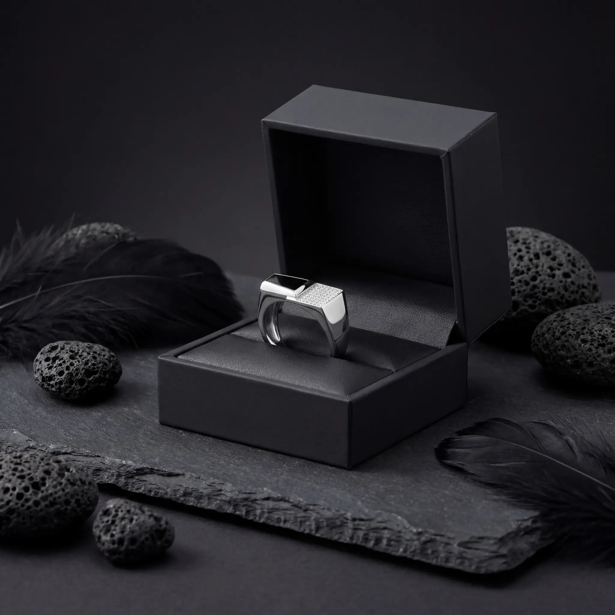 Square Top Micro Pavé CZ 925 Sterling Silver Ring for men