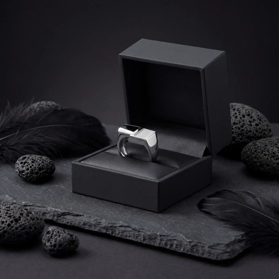 Square Top Micro Pavé CZ 925 Sterling Silver Ring for men