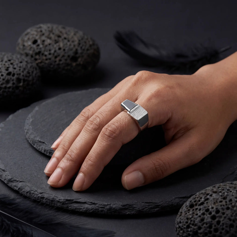 Square Top Micro Pavé CZ 925 Sterling Silver Ring for men