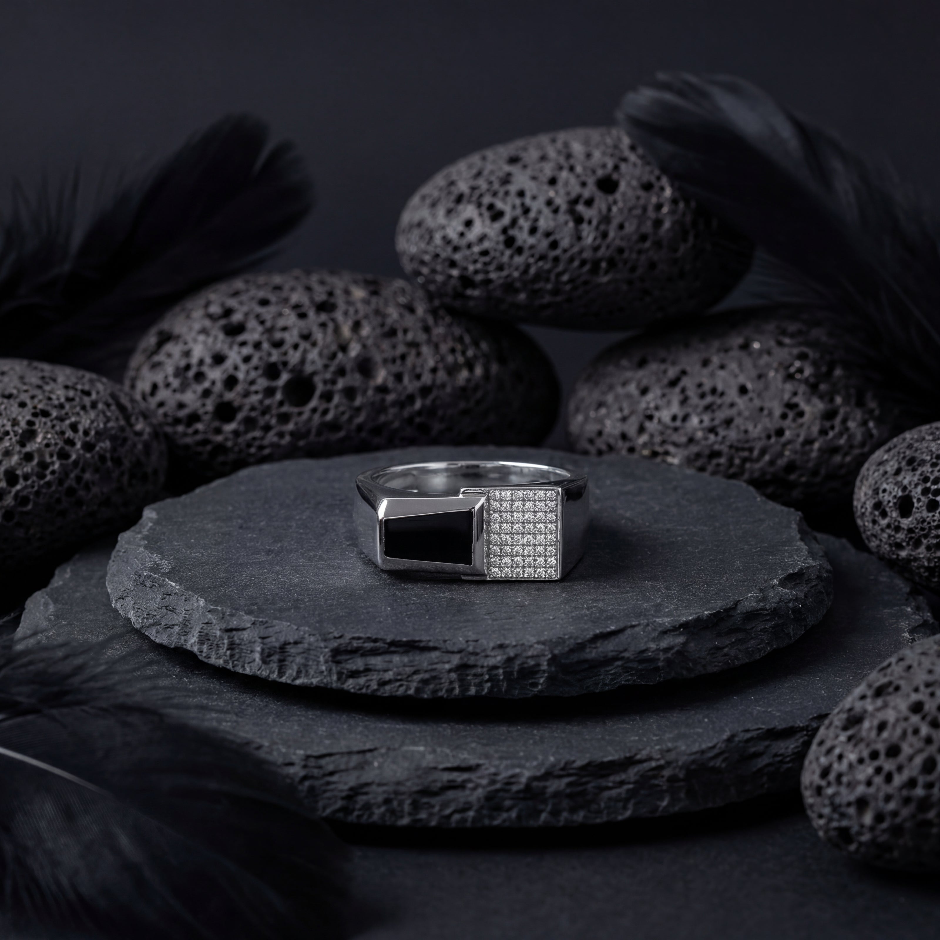 Square Top Micro Pavé CZ 925 Sterling Silver Ring for men