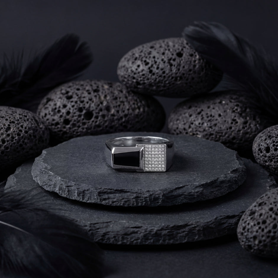 Square Top Micro Pavé CZ 925 Sterling Silver Ring for men