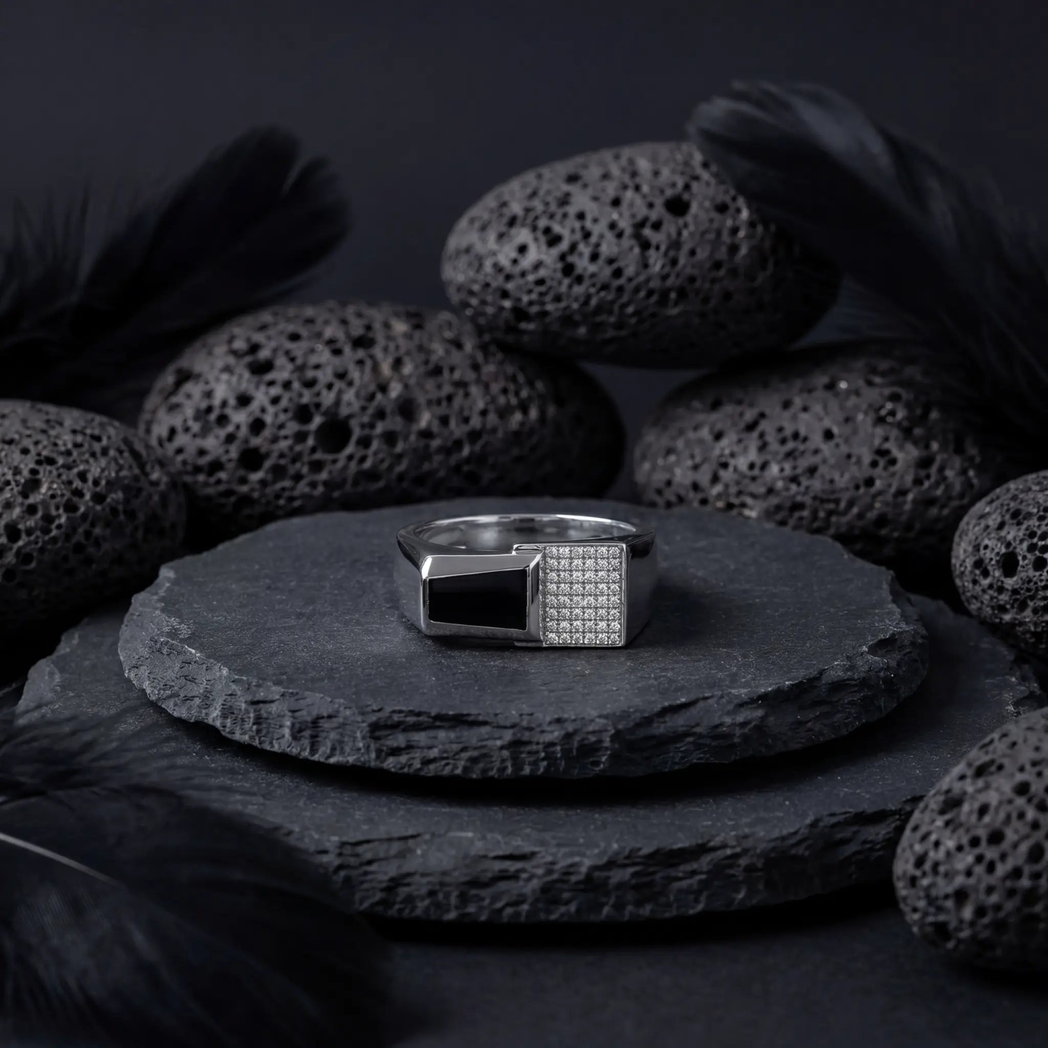 Square Top Micro Pavé CZ 925 Sterling Silver Ring for men