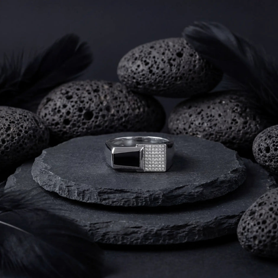 Square Top Micro Pavé CZ 925 Sterling Silver Ring for men