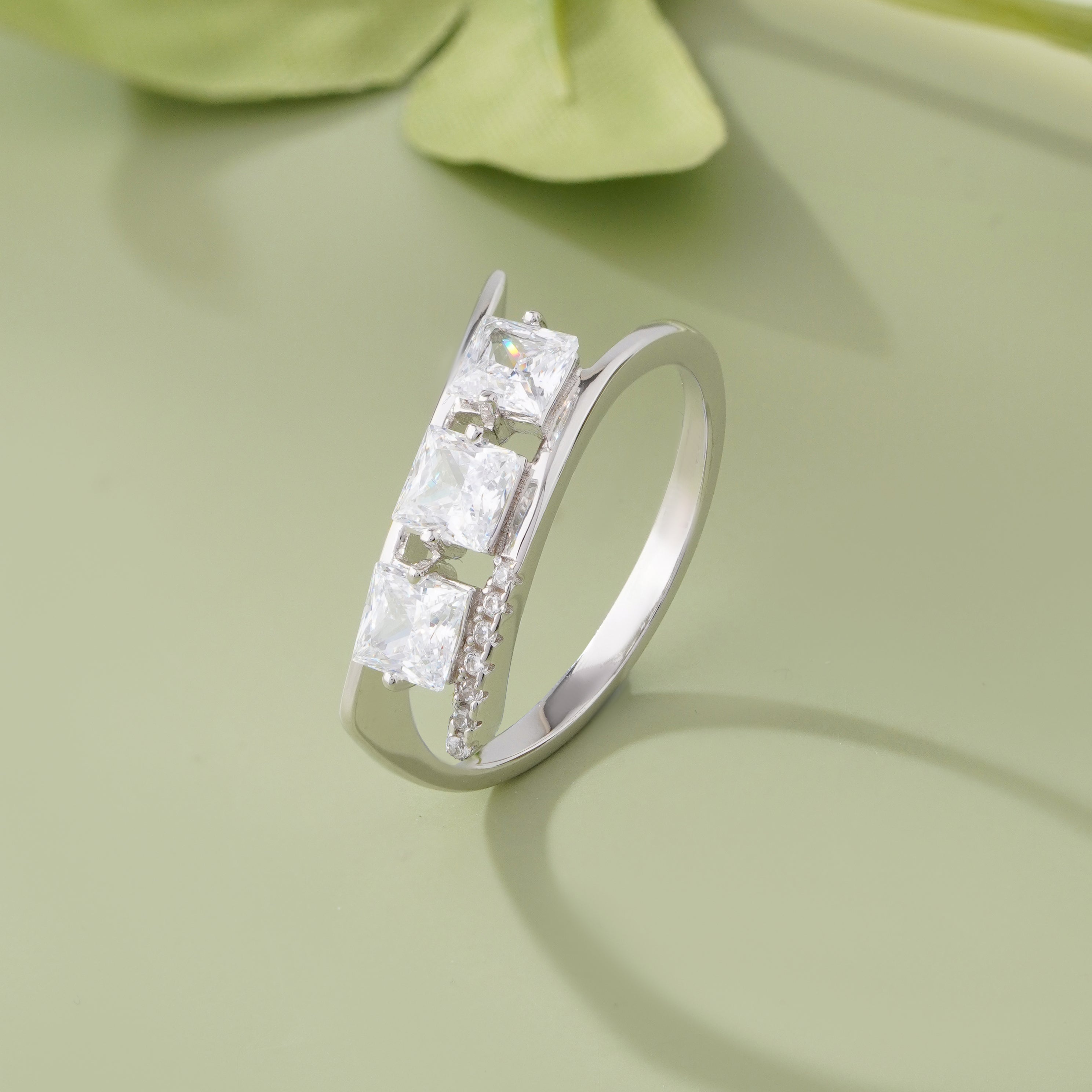 Triple Princess Cut CZ Diamond Ring