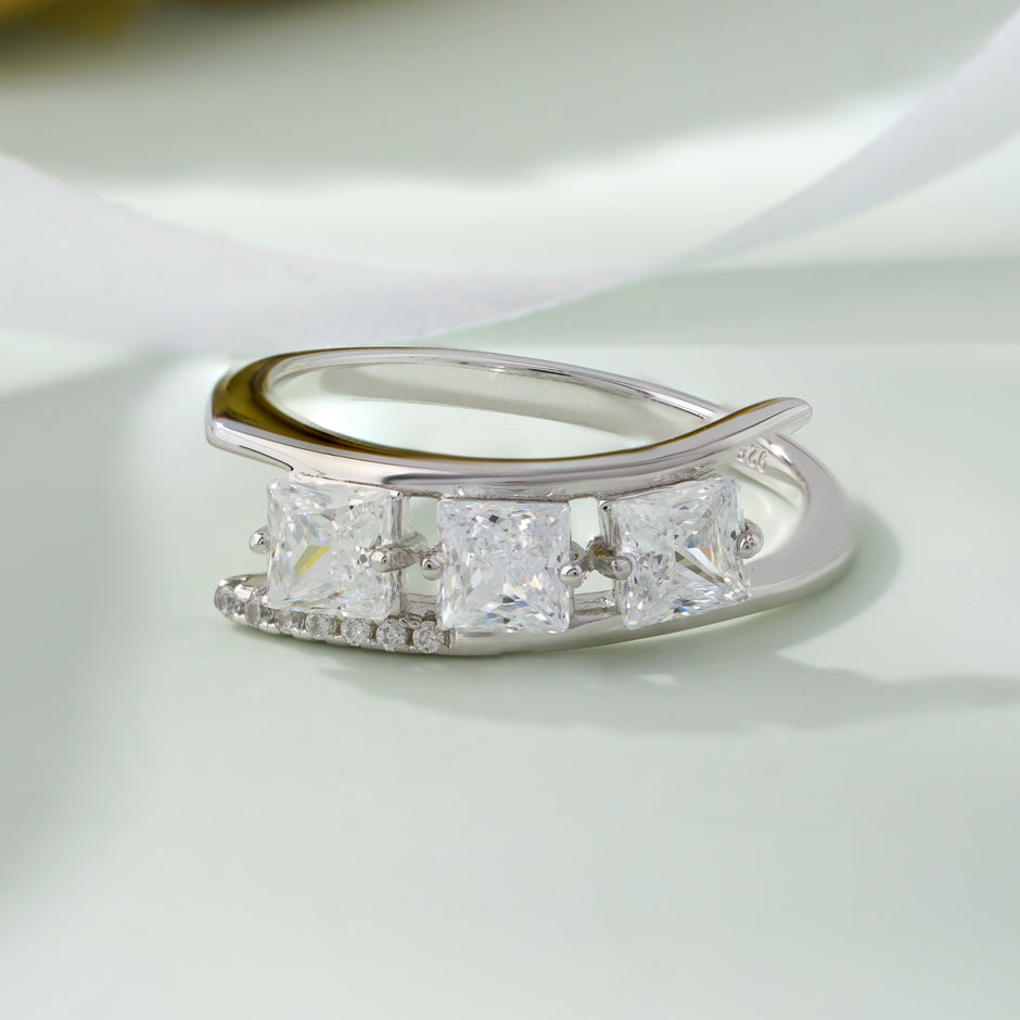 Triple Princess Cut CZ Diamond Ring