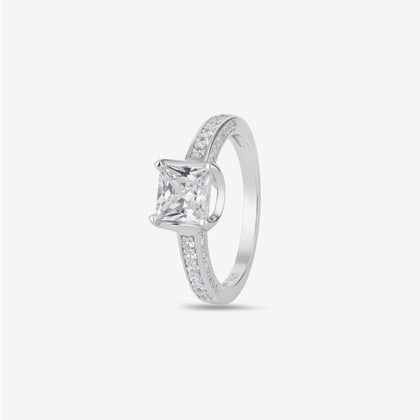 Princess Cut Solitaire Silver Ring