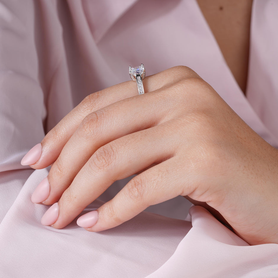Princess Cut Solitaire Silver Ring