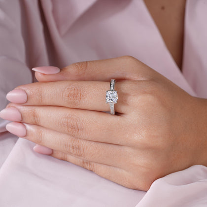 Princess Cut Solitaire Silver Ring
