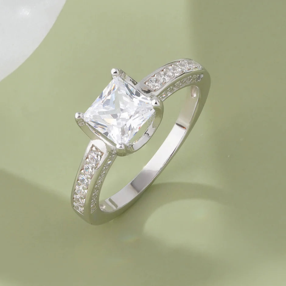 Princess Cut Solitaire Silver Ring