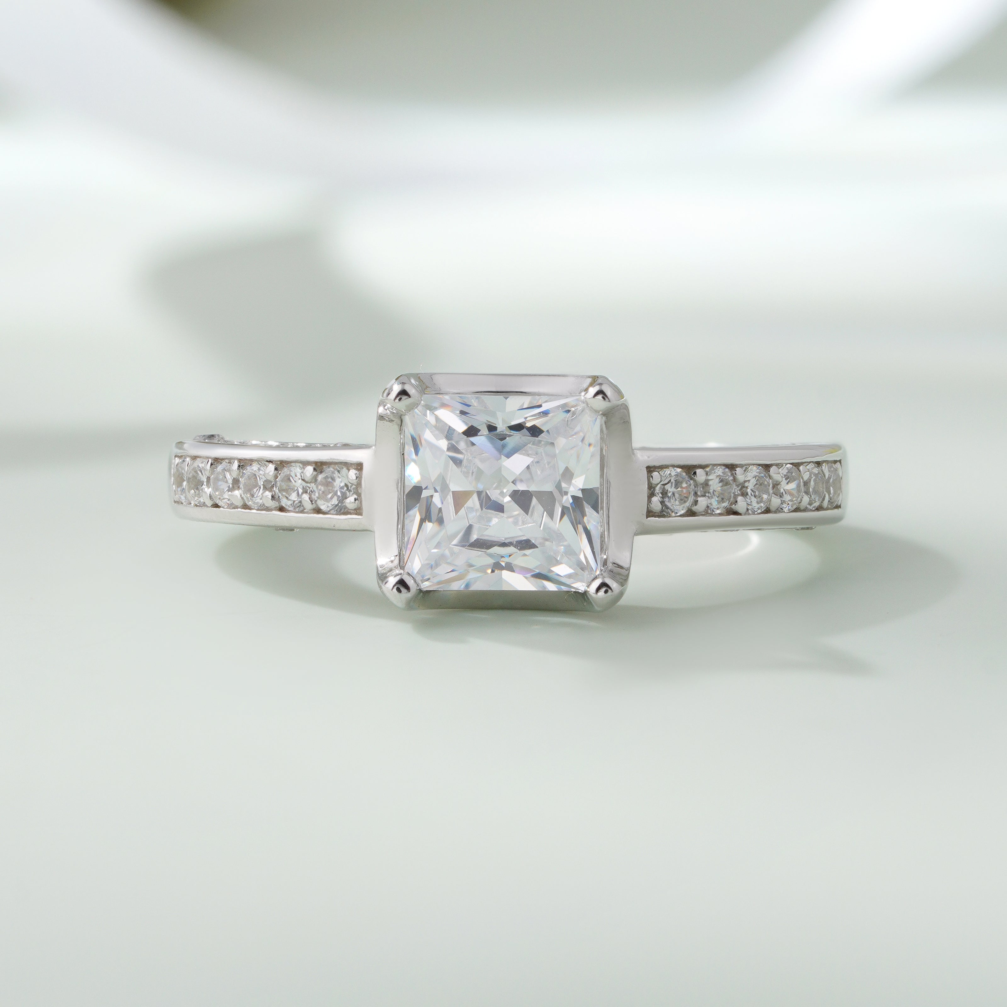 Princess Cut Solitaire Silver Ring