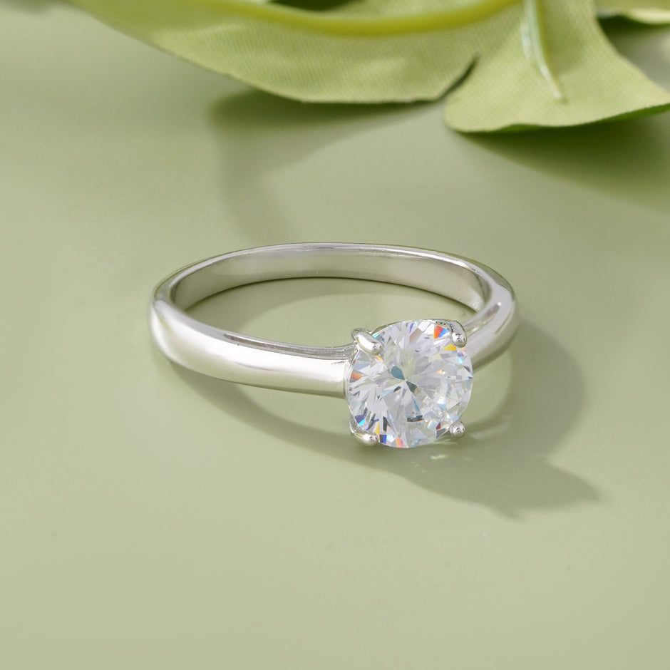 Classic Round Solitaire Silver Ring