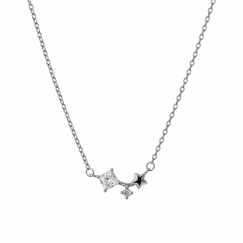 Star charm diamond 925 silver pendant chain