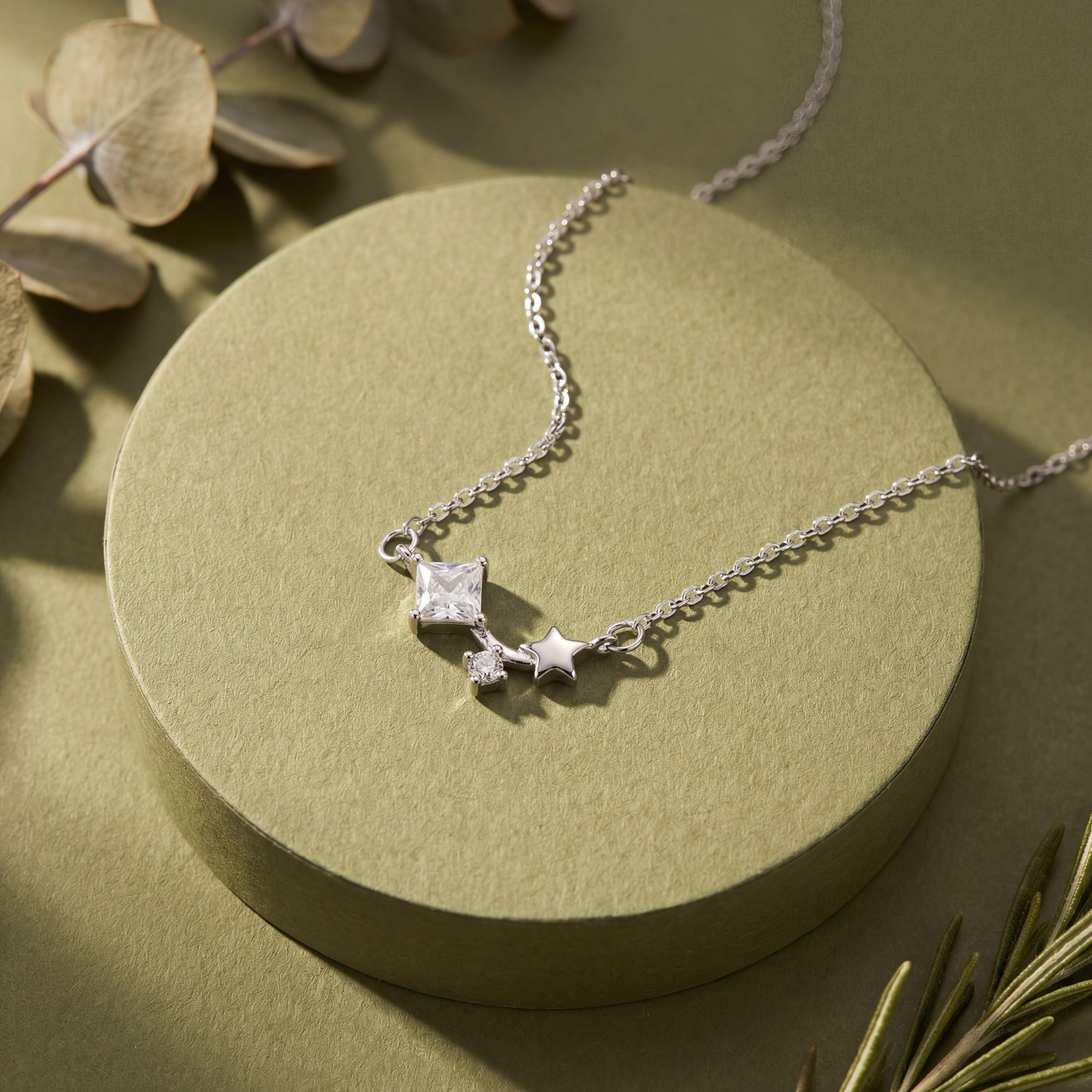 Star charm diamond 925 silver pendant chain