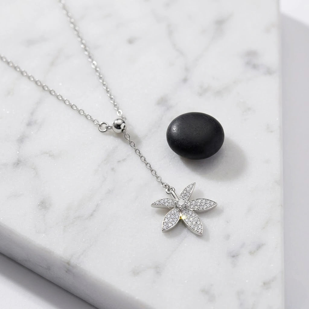 Star Flower Diamond 925 Sterling Silver Pendant Chain for Women