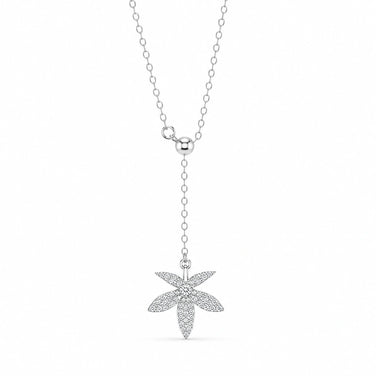 925 Sterling Silver Floral Drop Necklace for Women with Sparkling Cubic Zirconia Six-Petal Flower Pendant
