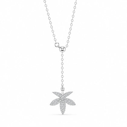 925 Sterling Silver Floral Drop Necklace for Women with Sparkling Cubic Zirconia Six-Petal Flower Pendant