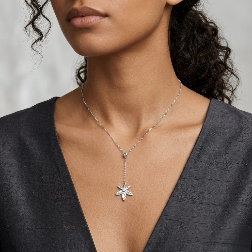 Star Flower Diamond 925 Sterling Silver Pendant Chain for Women