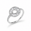 925 Sterling Silver Round Halo Semi-Mount Ring with Baguette CZ Halo Design
