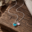 Teal Heart & Pink Paw Charm Silver Necklace