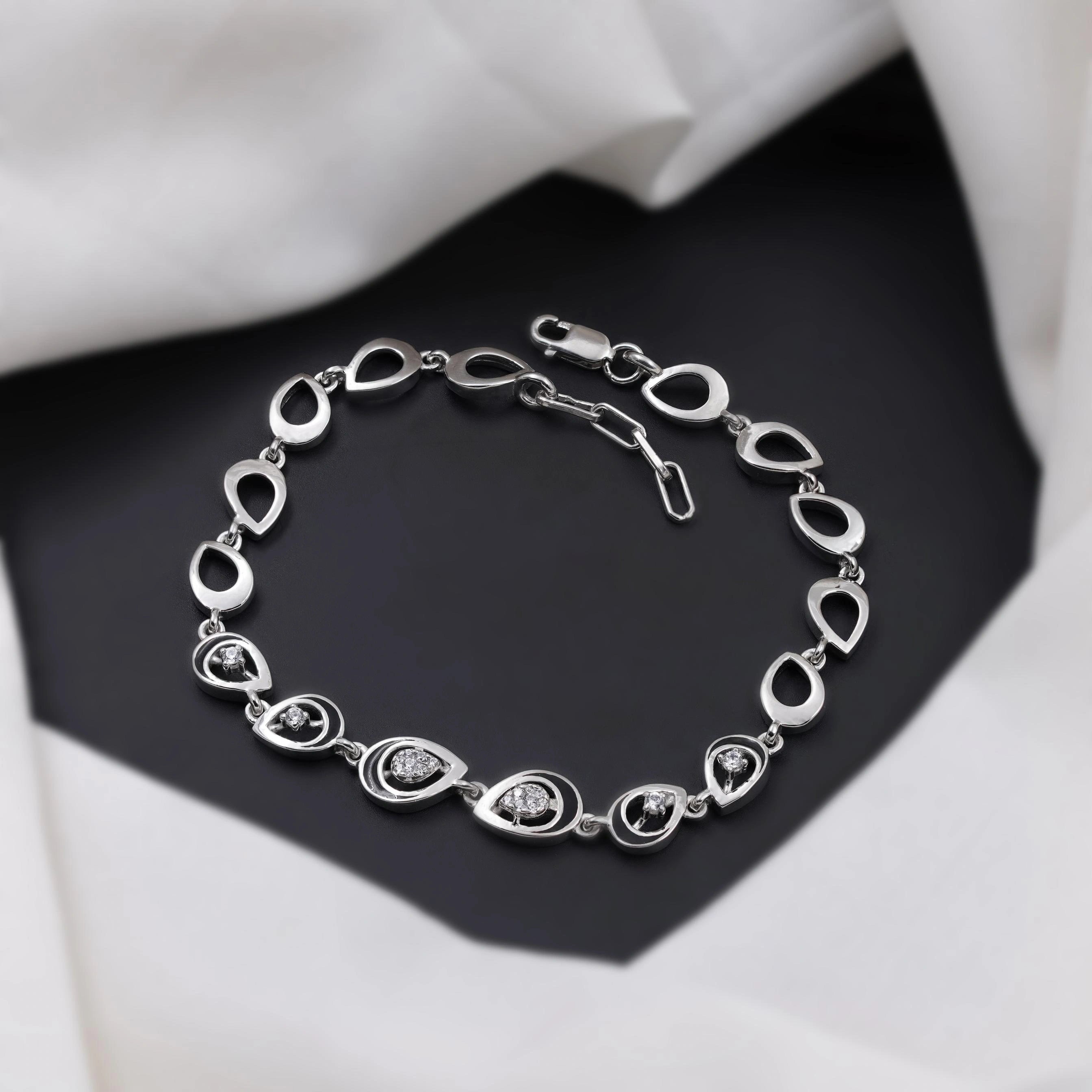 Teardrop Diamond Adjustable Silver Bracelet for Women