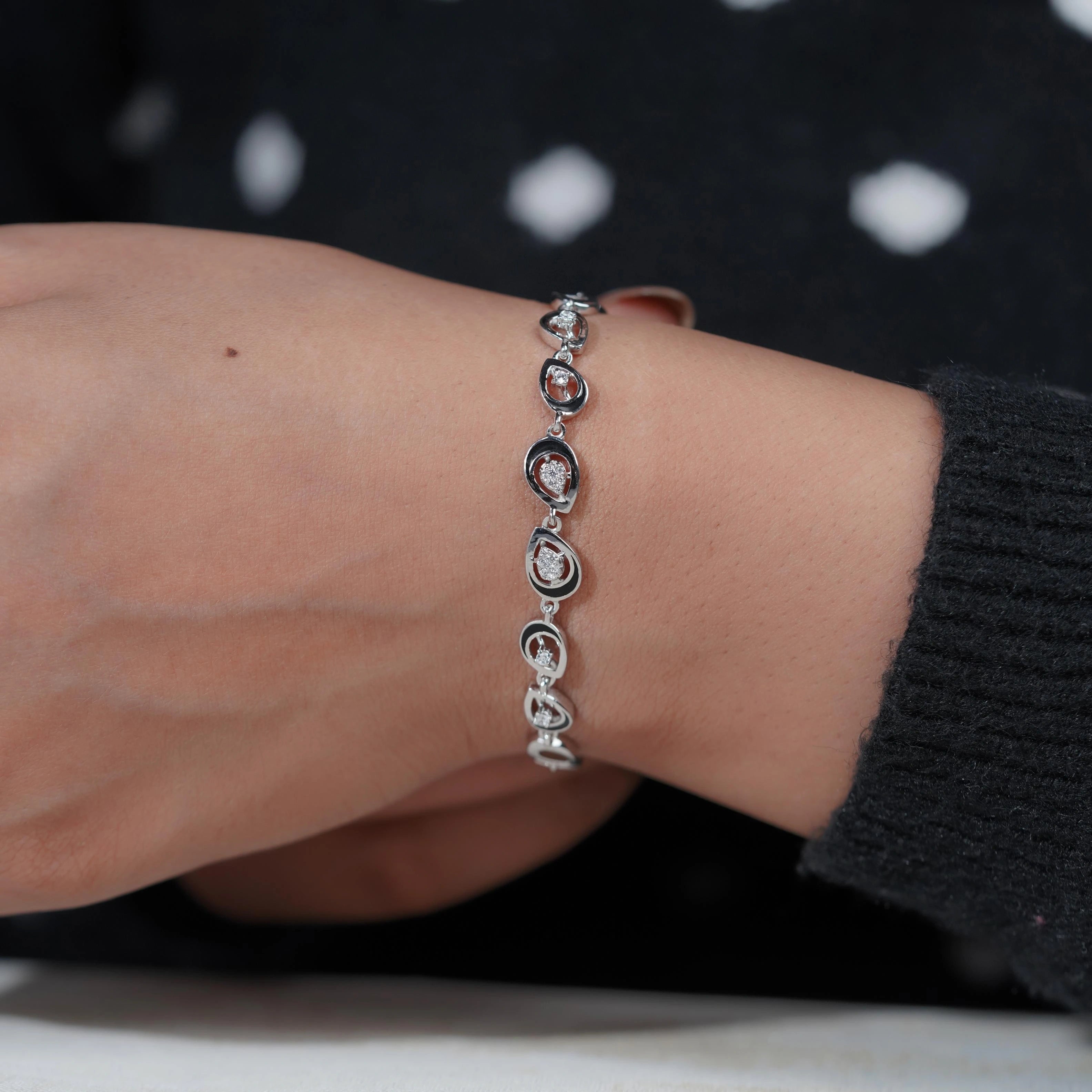 Teardrop Diamond Adjustable Silver Bracelet for Women