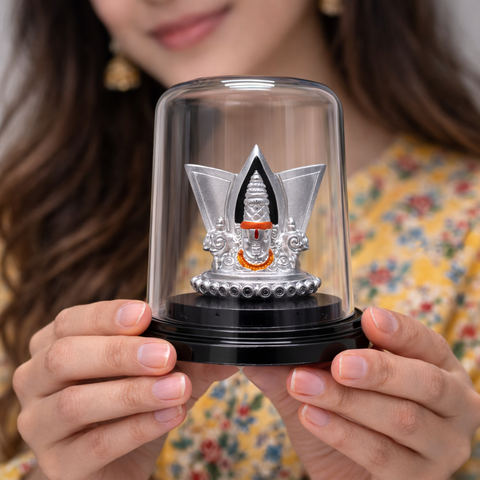 Tirupati Balaji Devotional Silver Idol with Decorative Base