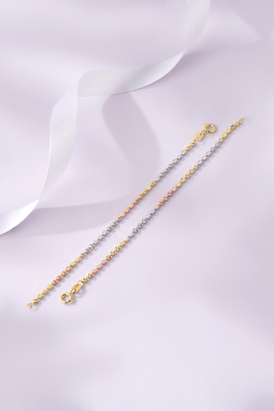 Tri-Tone Cube 925 Sterling Silver Kid's Bracelet