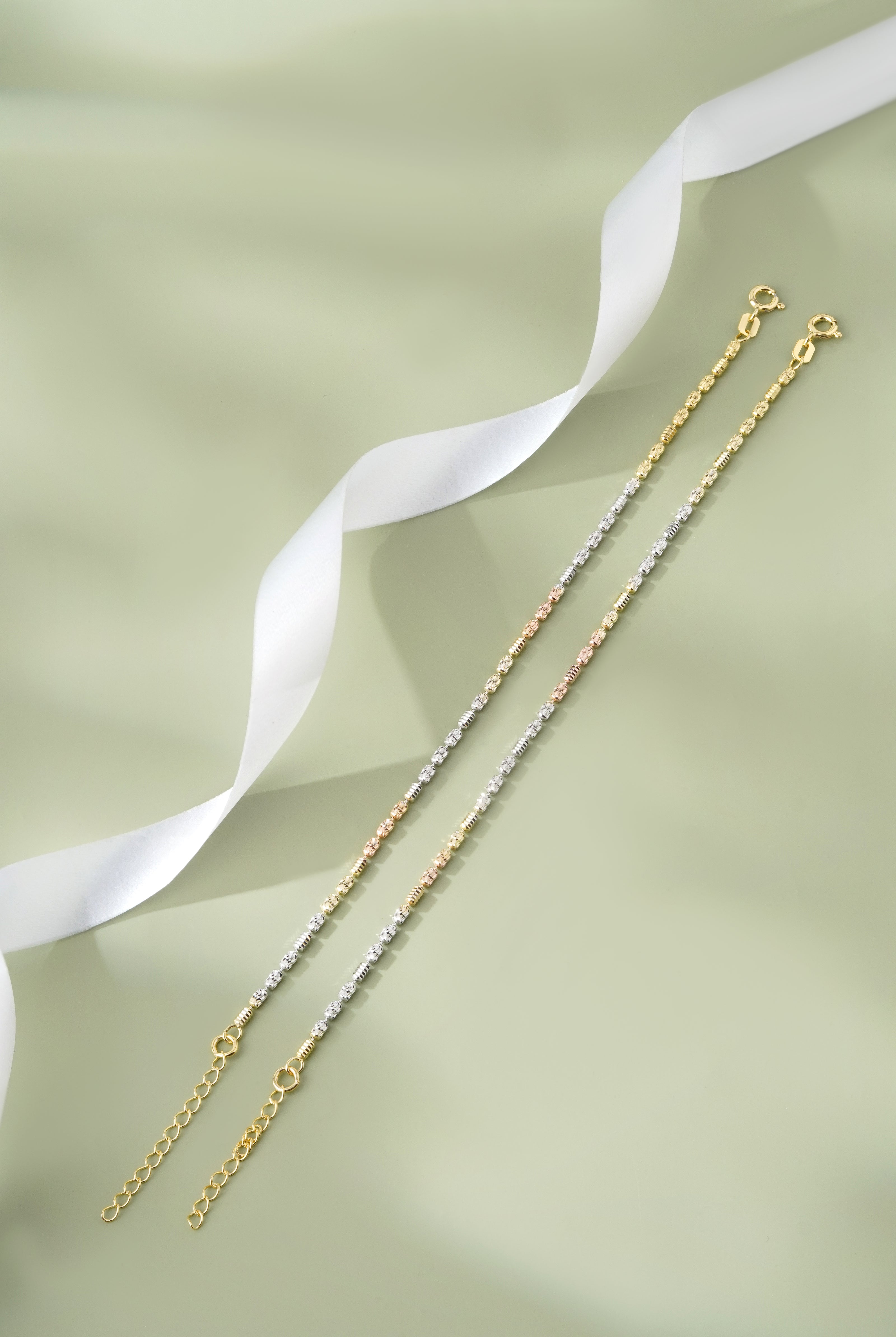 Tri-Tone Cube 925 Sterling Silver Kid's Bracelet