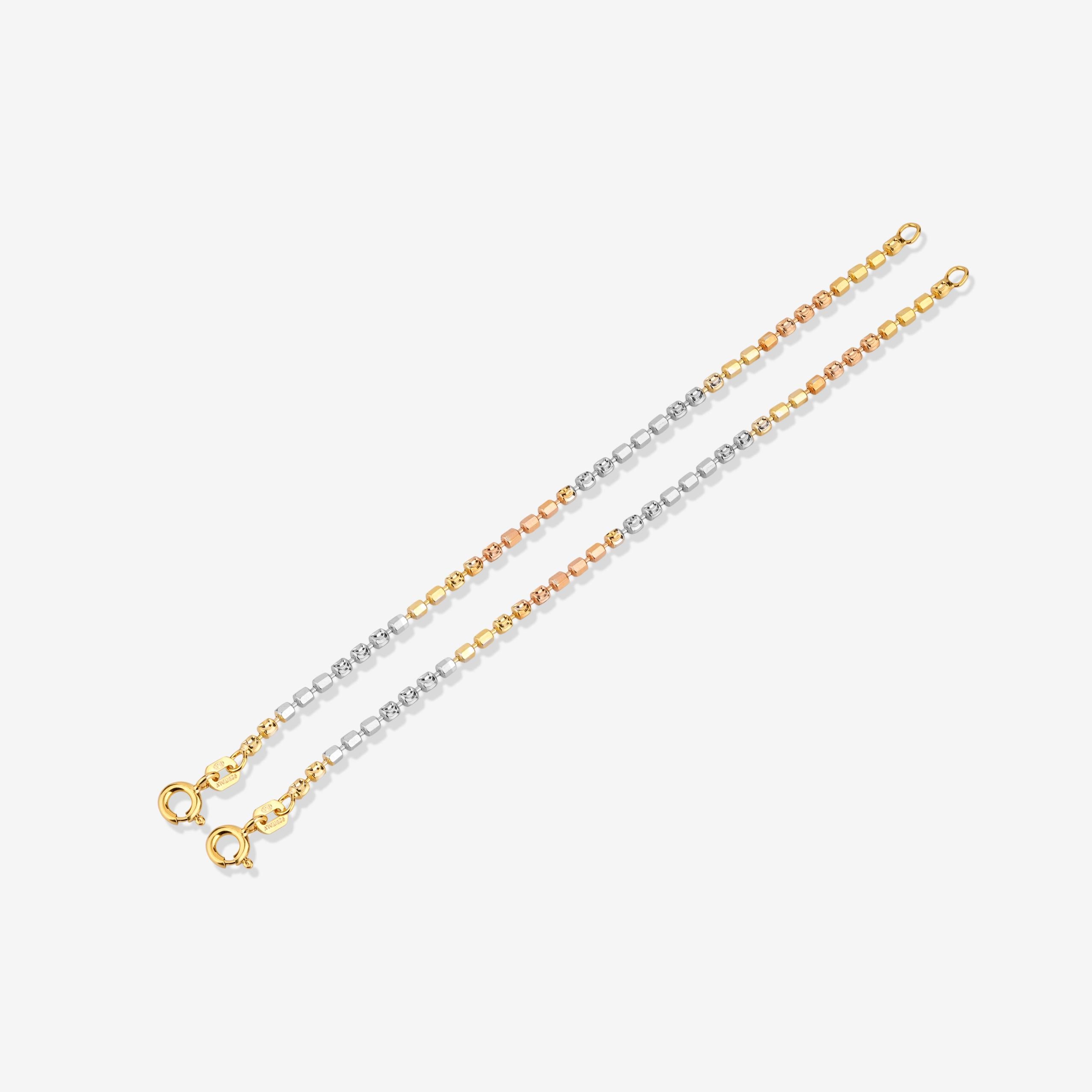 Tri-Tone Cube 925 Sterling Silver Kid's Bracelet